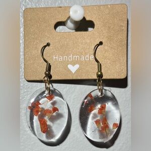 Handmade Oval Resin Earrings with Floral Design